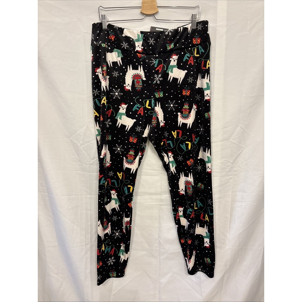Womens No Boundaries Velour Legging Size 3X Christmas Llamas NWT
